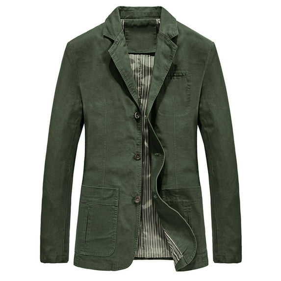 IYTR Men's Lapel Blazer Fashion Casual Solid Color Jacket Button Up Slim Long Sleeve Sport Coat with Pockets Army Green XXXL