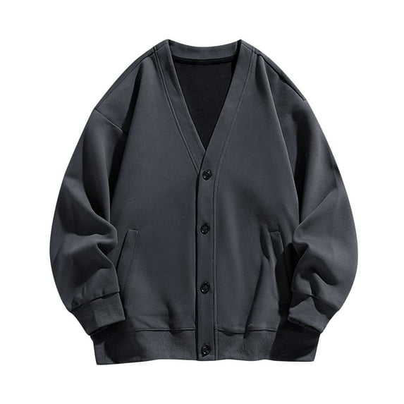 IYTR Men's Lapel Neck Long Sleeve Button Down Solid Loose Fit Knitted Cardigan Sweater with Pockets Dark Gray XXXL