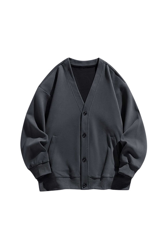 Men's Lapel Neck Long Sleeve Button Down Solid Loose Fit Knitted Cardigan Sweater with Pockets