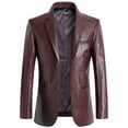 thumbnail image 1 of IYTR Men's Leather Blazer Jacket Solid Color Slim Jacket Button Up Lapel Collar Long Sleeve Outerwear Wine XXXL, 1 of 3