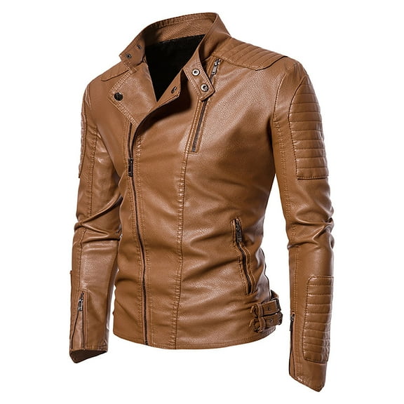 IYTR Men's Leather Jackets Solid Color Long Sleeve Jacket Fashion Street Style Leather Jackets with Pocket Zipper Lapel Yellow XL