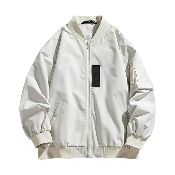 IYTR Men's Lightweight Bomber Jacket Solid Stand Collar Full Zip Long Sleeve Utility Flight Blouson Coat with Pockets Khaki M