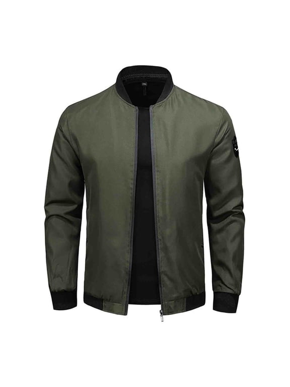 Men's Lightweight Jacket Zipper Up Baseball Jacket Solid Color Windbreaker Outdoor Sport Coat Long Sleeve Stand Collar Zipper Pocket Lightweight Army Green L