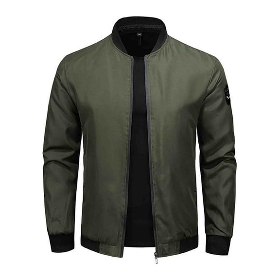 IYTR Men's Lightweight Jacket Zipper Up Baseball Jacket Solid Color Windbreaker Outdoor Sport Coat Long Sleeve Stand Collar Zipper Pocket Lightweight Army Green L