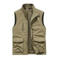 thumbnail image 1 of IYTR Men's Lightweight Outdoor Travel Vest Warm Waistcoat Fleece Gilet Stand Collar Sleeveless Multi-Pockets Fishing Photography Hiking Vest with Detachable Hood Khaki XL, 1 of 1