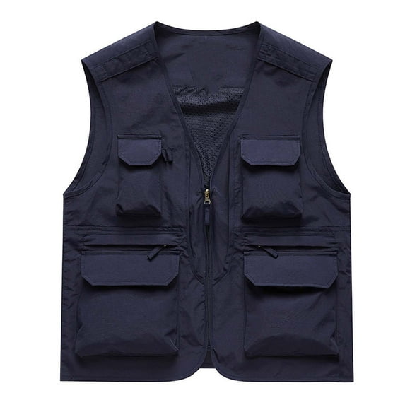 IYTR Men's Lightweight Outdoor Vest Quick Dry Breathable Mesh Fishing Hiking Vest with Multiple Pockets Travel Vest Waistcoat Dark Blue XXXL