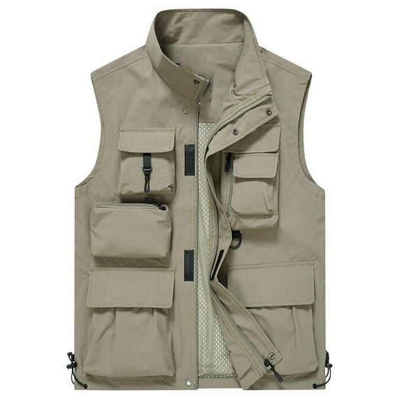 IYTR Men's Lightweight Outdoor Vest Quick Dry Breathable Summer Multi Pockets Travel Vest Waistcoat Khaki XXXXXL