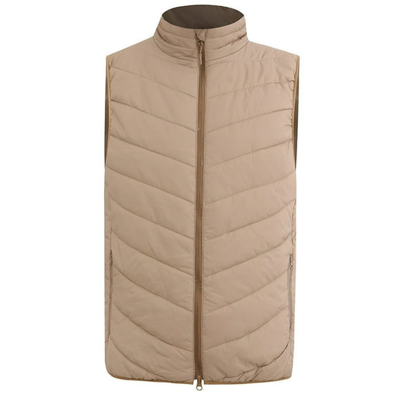 IYTR Men's Lightweight Puffer Vest Sleeveless Gilet Stand Collar Quilted Waistcoat Warm Winter Outerwear Hunting Fishing Hiking Travel Gilet Khaki XXL