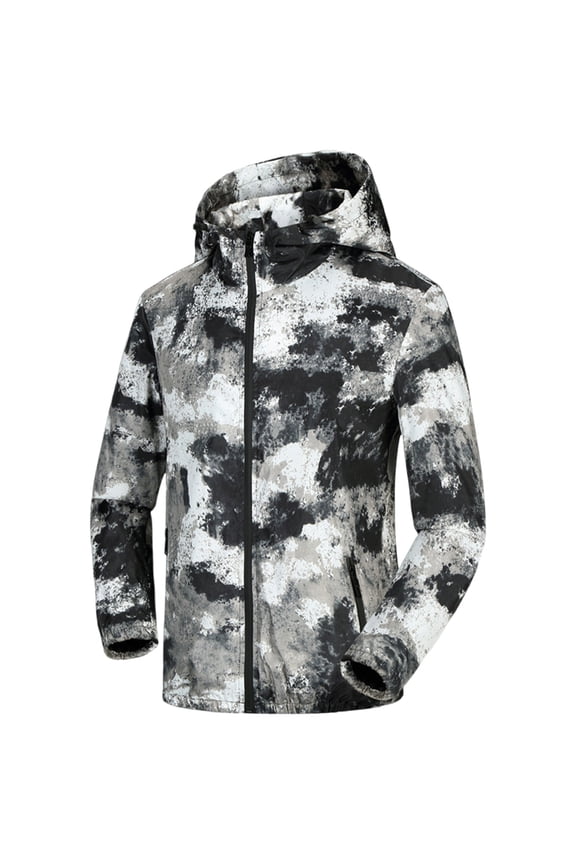 Men's Lightweight Water Jacket Camouflageuflage Hooded Windbreaker Outdoor Sport Running Hiking Travel Zipper Long Black L