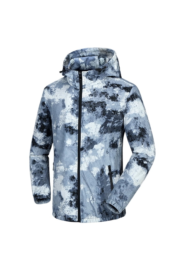 Men's Lightweight Water Jacket Camouflageuflage Hooded Windbreaker Outdoor Sport Running Hiking Travel Zipper Long Blue XXXL