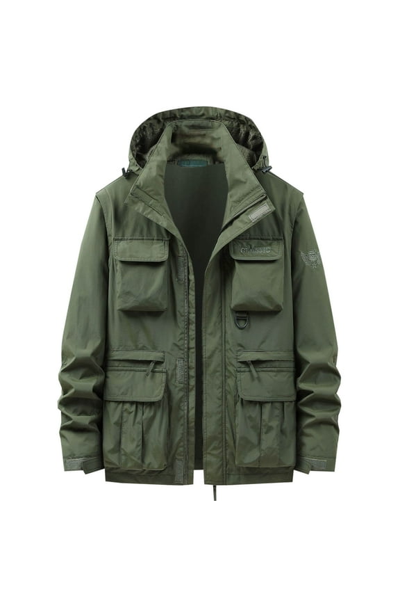Men's Lightweight Windbreaker Jacket Outdoor Hiking Camping Travel Coat with Multiple Pockets Hood Army Green XL