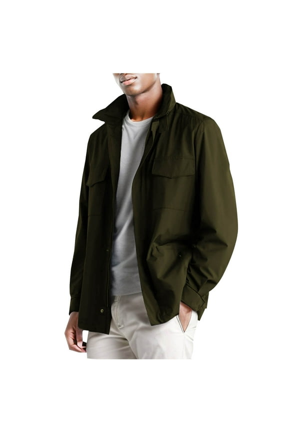 Men's Lightweight Windbreaker Jacket Water Outdoor Shirt Button Up Long Sleeve Packable Ultralight Windproof Anorak Army Green XXL