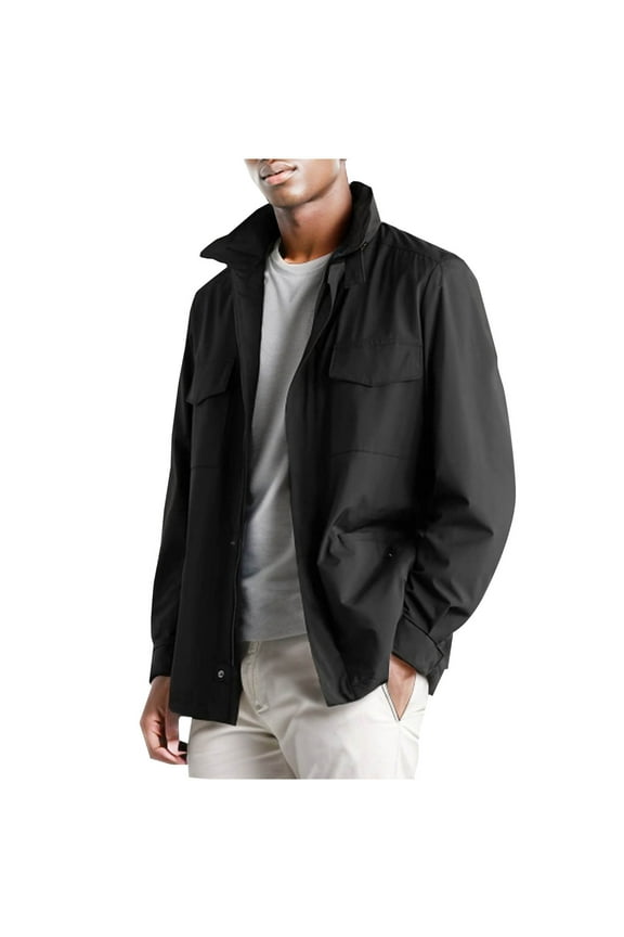 Men's Lightweight Windbreaker Jacket Water Outdoor Shirt Button Up Long Sleeve Packable Ultralight Windproof Anorak Black XL