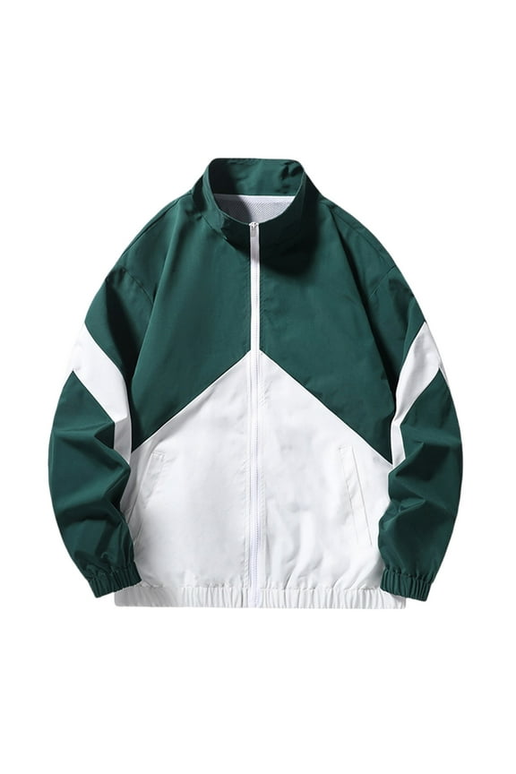 Men's Lightweight Windbreaker Jacket Zipper Up Baseball Jacket Color Block Long Sleeve Outwear Sport Running Outdoor Windproof Jacket Green M