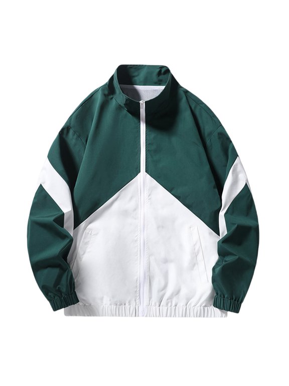 Men's Lightweight Windbreaker Jacket Zipper Up Baseball Jacket Color Block Long Sleeve Outwear Sport Running Outdoor Windproof Jacket Green M
