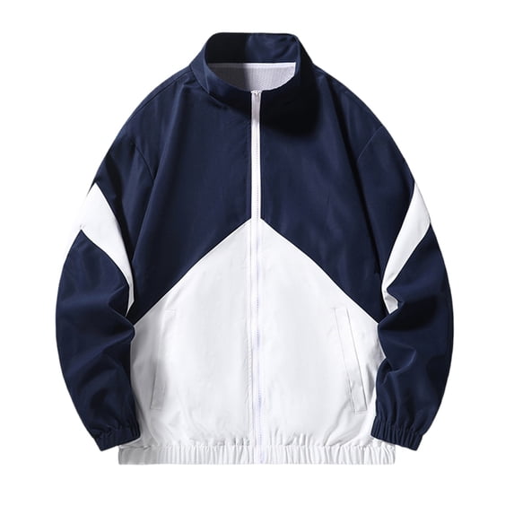 IYTR Men's Lightweight Windbreaker Jacket Zipper Up Baseball Jacket Color Block Long Sleeve Outwear Sport Running Outdoor Windproof Jacket Navy M