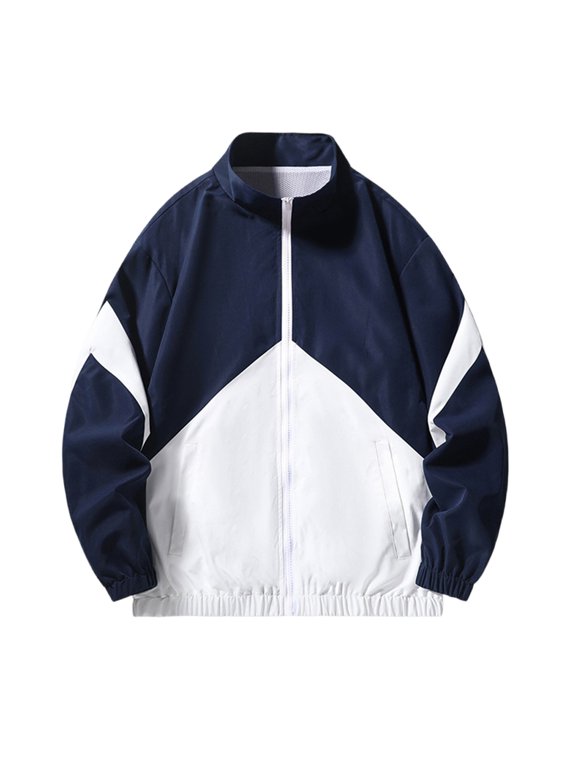 Men's Lightweight Windbreaker Jacket Zipper Up Baseball Jacket Color Block Long Sleeve Outwear Sport Running Outdoor Windproof Jacket Navy M