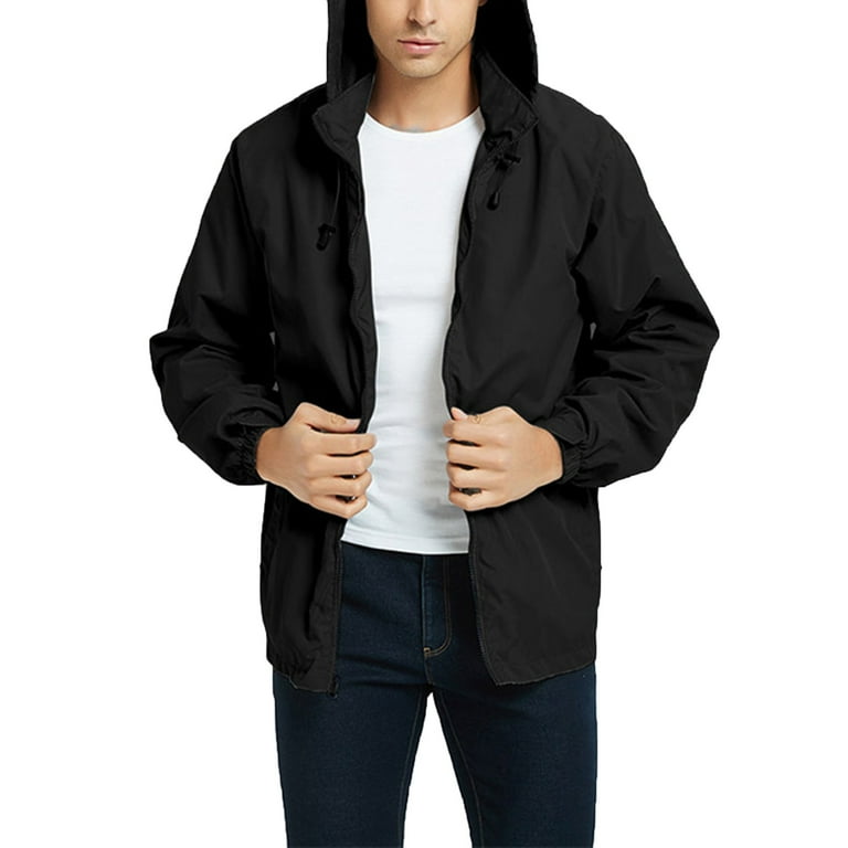 IYTR Men s Lightweight Windbreaker Rain Jacket Solid Long Sleeve Outdoor Sport Hooded Jackets Coat with Pockets Black M Walmart