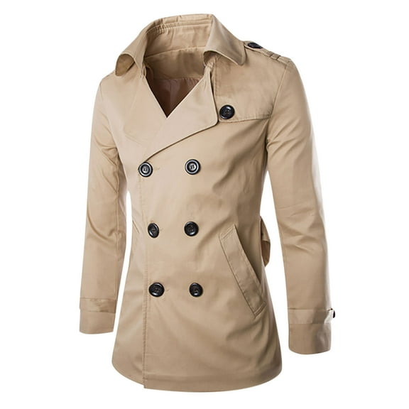 IYTR Men's Long Sleeve Double Breasted Slim Trench Coat with Pocket Turn-Down Collar Windbreaker Overcoat Khaki M