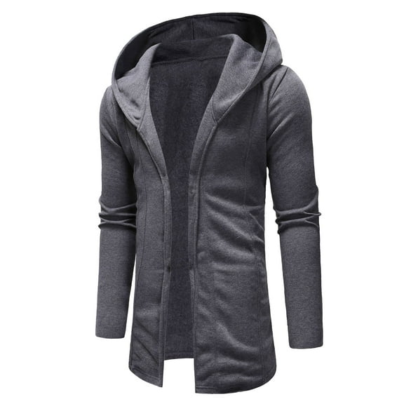 IYTR Men's Long Sleeve Hooded Cardigan Open Front Longline Sweatshirts Lightweight Loose Solid Color Outerwear Fall Winter Jacket Dark Gray M