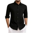 thumbnail image 1 of IYTR Men's Long Sleeve Shirt Button Down Shirts Casual Solid Color Lapel Tops Fall Tops with Pocket (Black,M), 1 of 9