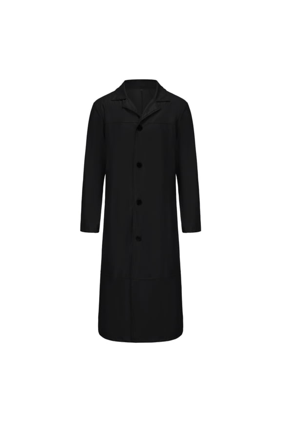 Men's Long Trench Coat Button Up Overcoat Solid Color Long Sleeve Outwear Winter Jacket Warm Thick Black M