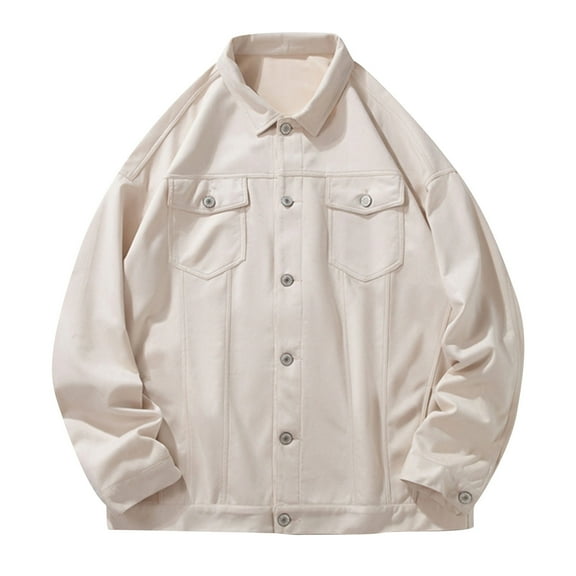 IYTR Men's Loose Fit Trucker Jean Jacket Corduroy Fabric Button Up Long Sleeve Denim Jackets Coat with Pockets Beige XL