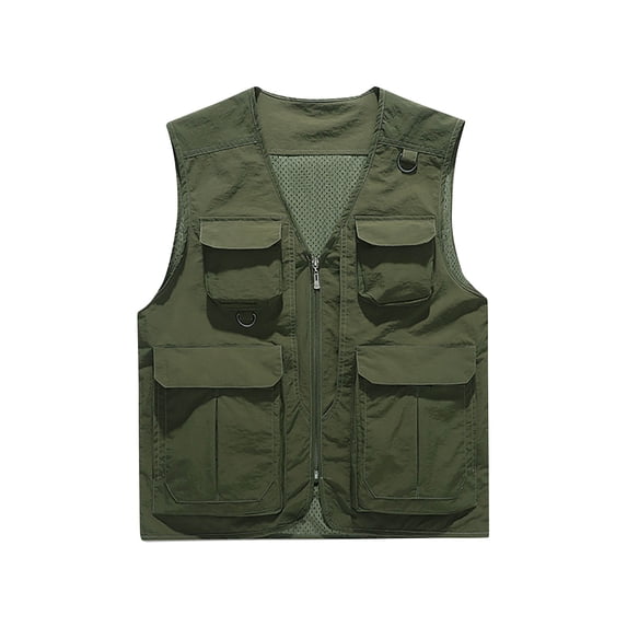 IYTR Men's Multi-Pocket Utility Waistcoat Lightweight Breathable Outdoor Fishing Waistcoat Sleeveless Jacket with Zipper Multiple Pockets Army Green XL