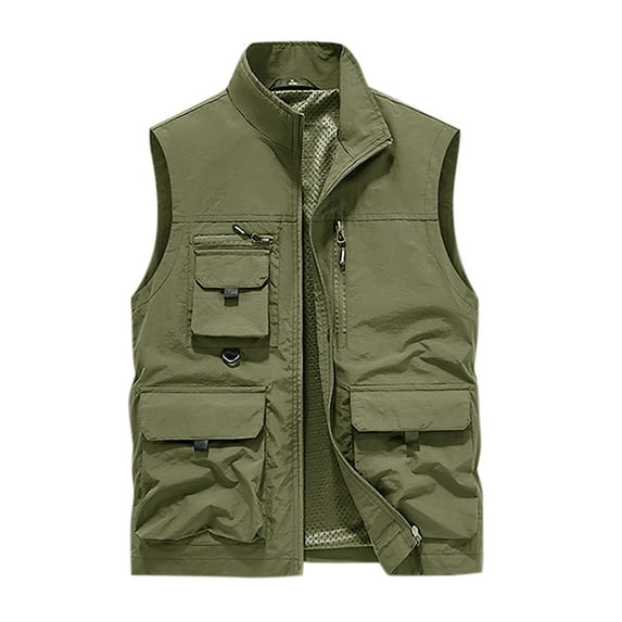 IYTR Men's Multi Pocket Utility Waistcoat Lightweight Breathable Sleeveless Jacket Outdoor Fishing Camping Hiking Work Waistcoat Army Green XL