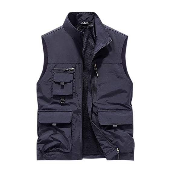 IYTR Men's Multi Pocket Utility Waistcoat Lightweight Breathable Sleeveless Jacket Outdoor Fishing Camping Hiking Work Waistcoat Dark Blue M