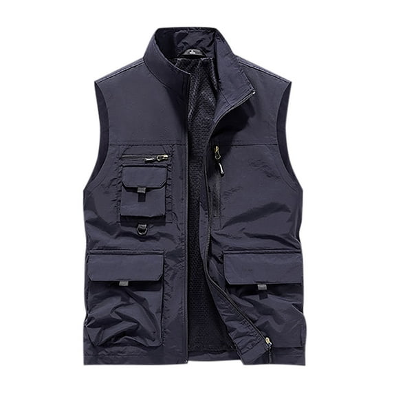 IYTR Men's Multi Pocket Utility Waistcoat Lightweight Breathable Sleeveless Jacket Outdoor Fishing Camping Hiking Work Waistcoat Dark Blue XL
