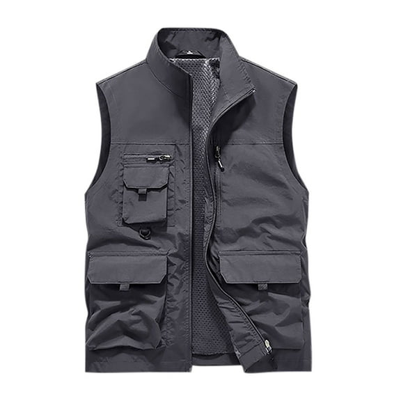 IYTR Men's Multi Pocket Utility Waistcoat Lightweight Breathable Sleeveless Jacket Outdoor Fishing Camping Hiking Work Waistcoat Gray XXXXL