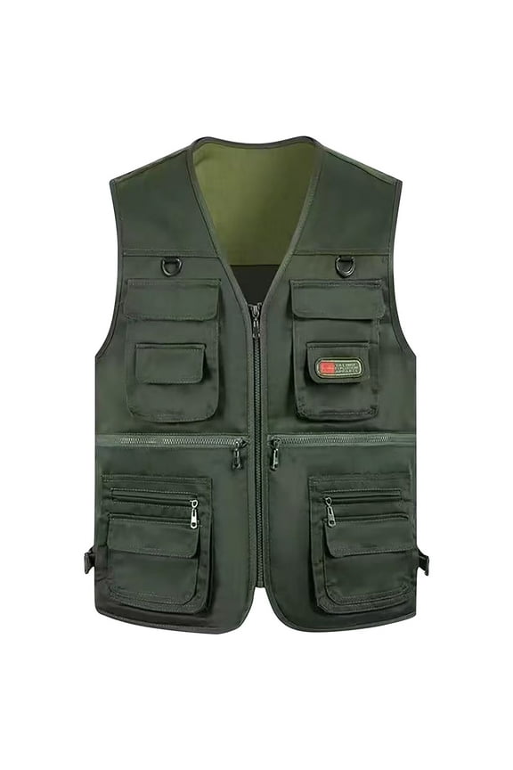 Men's Multi Pocket Waistcoat Lightweight Outdoor Utility Waistcoat Fishing Hunting Work Waistcoat with Zipper Pockets Breathable Sleeveless Jacket Army Green XXL