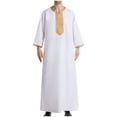 thumbnail image 1 of IYTR Men's Muslim Robe Fashion Embroidered Long Sleeve V-Neck Kaftan Loose Fit Maxi Dress Robe White L, 1 of 5