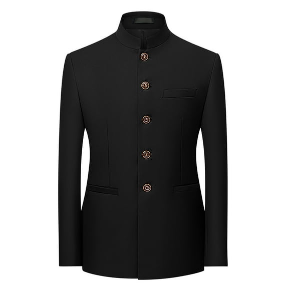 IYTR Men's Style Mandarin Collar Suit Jacket Single-Breasted Business Casual Slim Tuxedo Blazer Coat with Pockets Black XXXXL