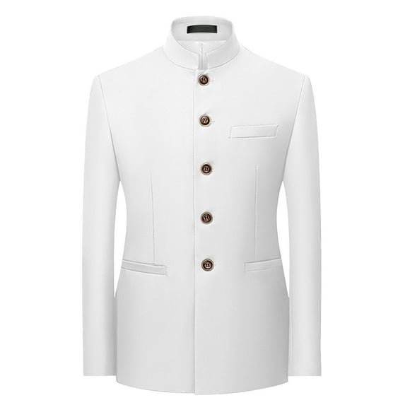 IYTR Men's New Style Mandarin Collar Suit Jacket Single-Breasted Business Casual Slim Tuxedo Blazer Coat with Pockets White XXXXXXL