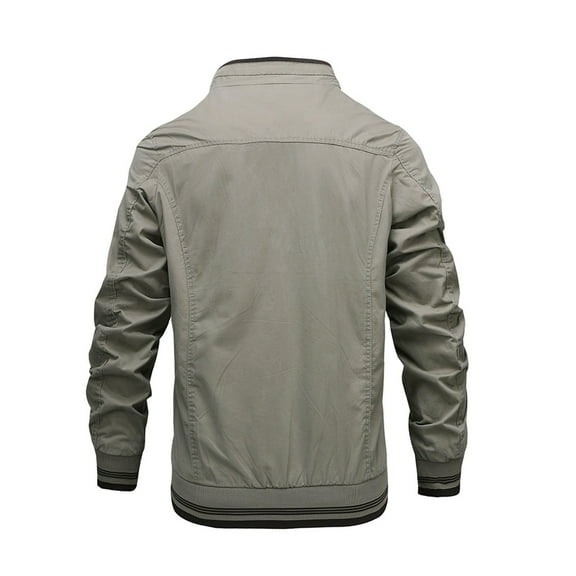 IYTR Men's New Style Solid Long Sleeve Stand Collar Flight Jackets with Zipper Pockets Green XXXL