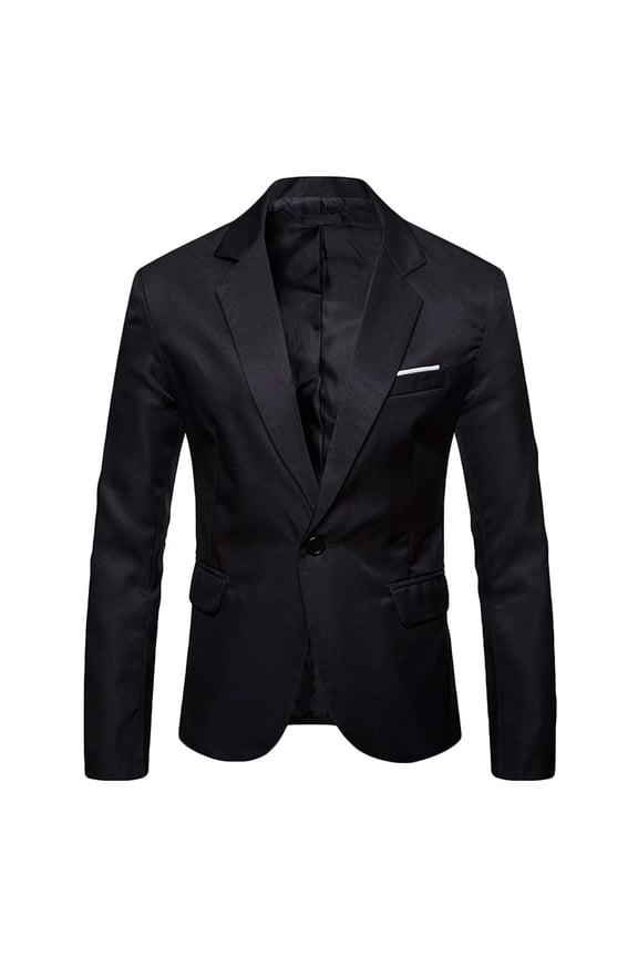 Men's One Button Suit Jacket Solid Color Turndown Collar Coat Slim Fit Business Blazer Sport Coat Wedding Tuxedo Black M