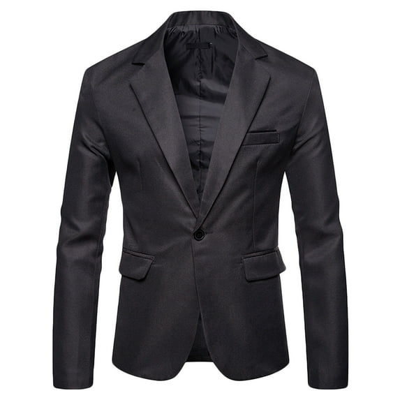 IYTR Men's One Button Suit Jacket Solid Color Turndown Collar Coat Slim Fit Business Blazer Sport Coat Wedding Tuxedo Dark Gray XL