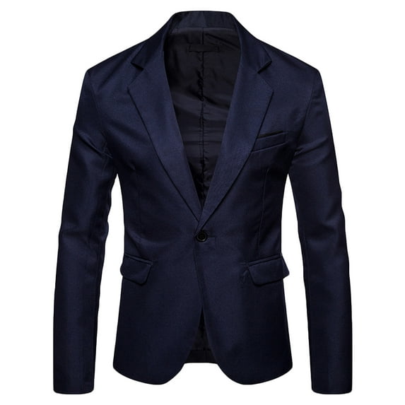 IYTR Men's One Button Suit Jacket Solid Color Turndown Collar Coat Slim Fit Business Blazer Sport Coat Wedding Tuxedo Navy S