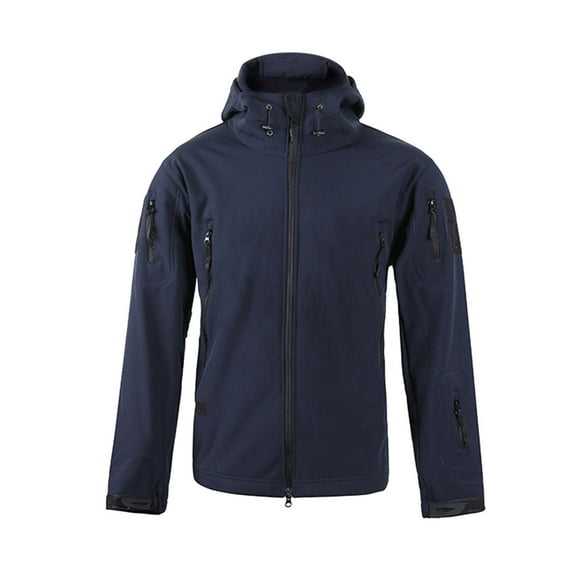 IYTR Men's Outdoor Jacket Windproof Fleece Winter Coats Thermal Soft Hiking Hooded Jackets with Pockets Blue XL