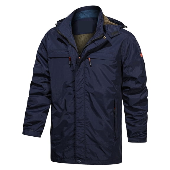 IYTR Men's Outdoor Jackets Windproof Hiking Camping Fishing Coats Breathable Hooded Outwear with Pockets Blue XXXL