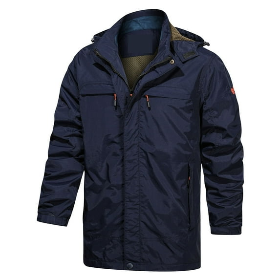 IYTR Men's Outdoor Jackets Windproof Hiking Camping Fishing Coats Breathable Hooded Outwear with Pockets Blue XXXL