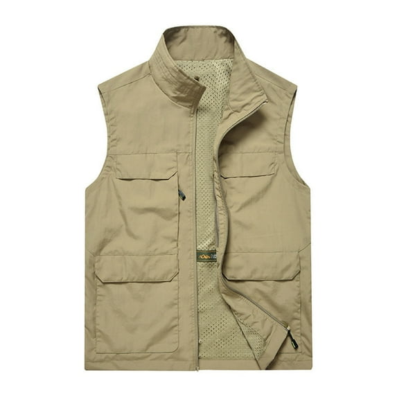 IYTR Men's Outdoor Lightweight Breathable Mesh Vest Travel Quick Dry Sleeveless Gilet Jackets with Multi Pockets Hiking Camping Photography Waistcoat Khaki XXL