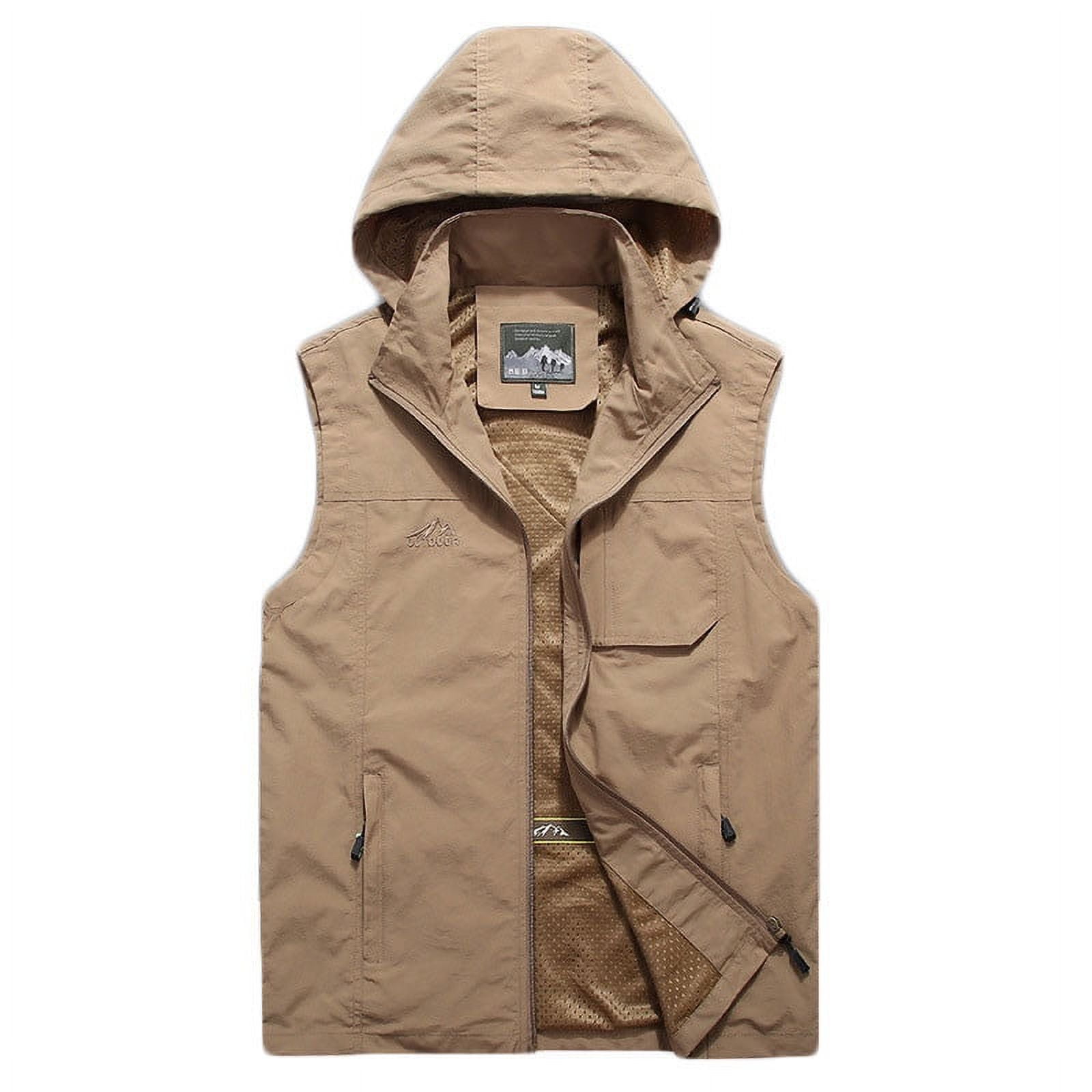 IYTR Men s Outdoor Lightweight Hooded Vest Windproof Water Resistant Sleeveless Gilet Photography Hiking Travel Vest with Pockets Khaki L Walmart