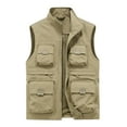 thumbnail image 1 of IYTR Men's Outdoor Lightweight Stand Collar Multi-Pocket Quick Dry Travel Vest with Zipper Pockets Fishing Hiking Vest Waistcoat Khaki XXXL, 1 of 3