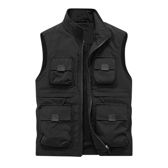IYTR Men's Outdoor Lightweight Stand Collar Multi-Pocket Quick Dry Travel Vest with Zipper Pockets Fishing Hiking Vest Waistcoat