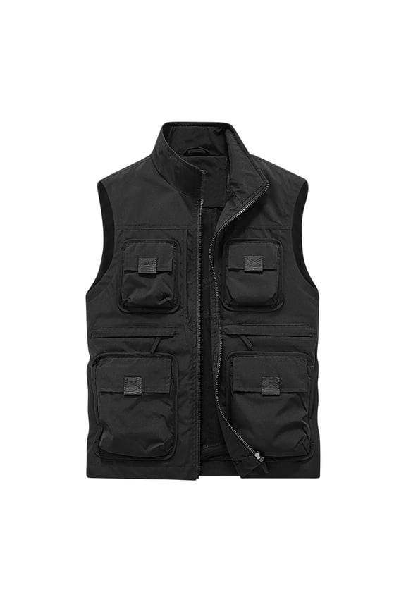 Men's Outdoor Lightweight Stand Collar Multi-Pocket Quick Dry Travel Vest with Zipper Pockets Fishing Hiking Vest Waistcoat