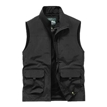 IYTR Men's Outdoor Quick Dry Fishing Vest Lightweight Breathable Multi Pockets Travel Vest with Detachable Hood Black L