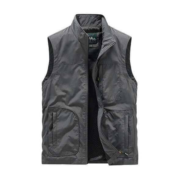 IYTR Men's Outdoor Quick Dry Lightweight Stand Collar Multi-Pocket Fishing Vest Travel Photographer Waistcoat Dark Gray XXXXXL